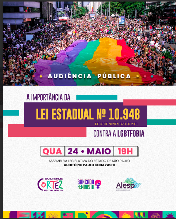 Audiência sobre Lei Anti-LGBTfobia acontece nesta quarta (24) na Alesp